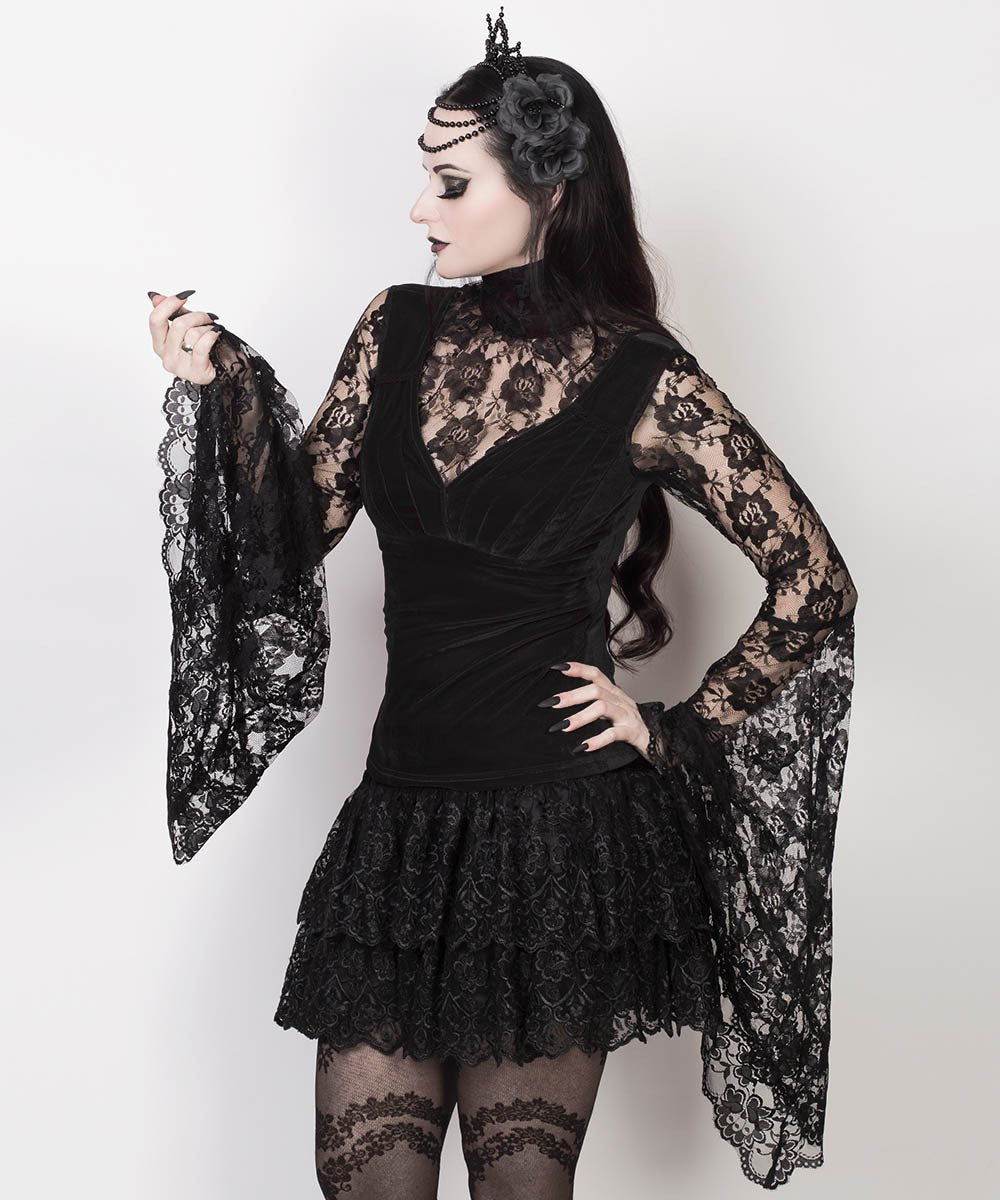 Ajax Long Flared Sleeve Gothic Black Top