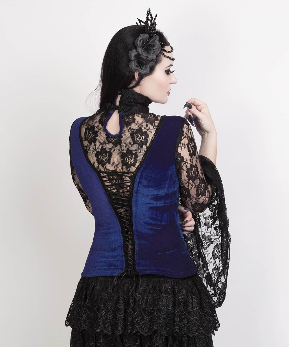 Cicely Long Flared Sleeve Gothic Blue Top