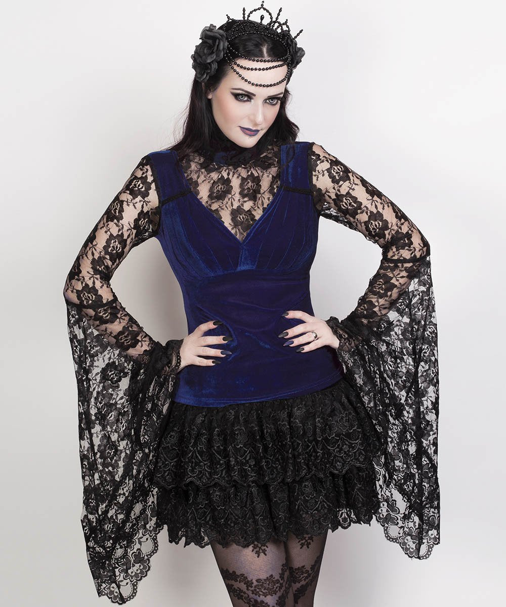 Cicely Long Flared Sleeve Gothic Blue Top