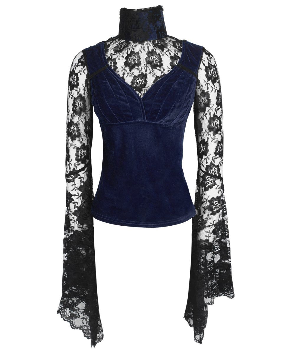 Cicely Long Flared Sleeve Gothic Blue Top