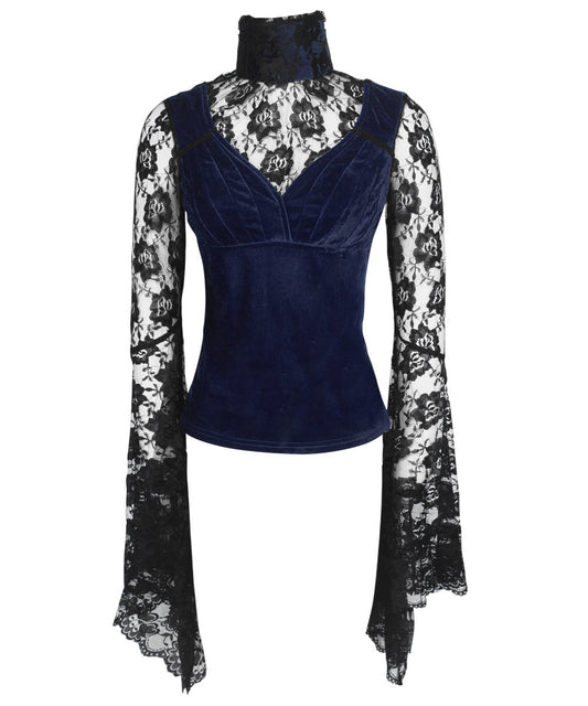 Cicely Long Flared Sleeve Gothic Blue Top