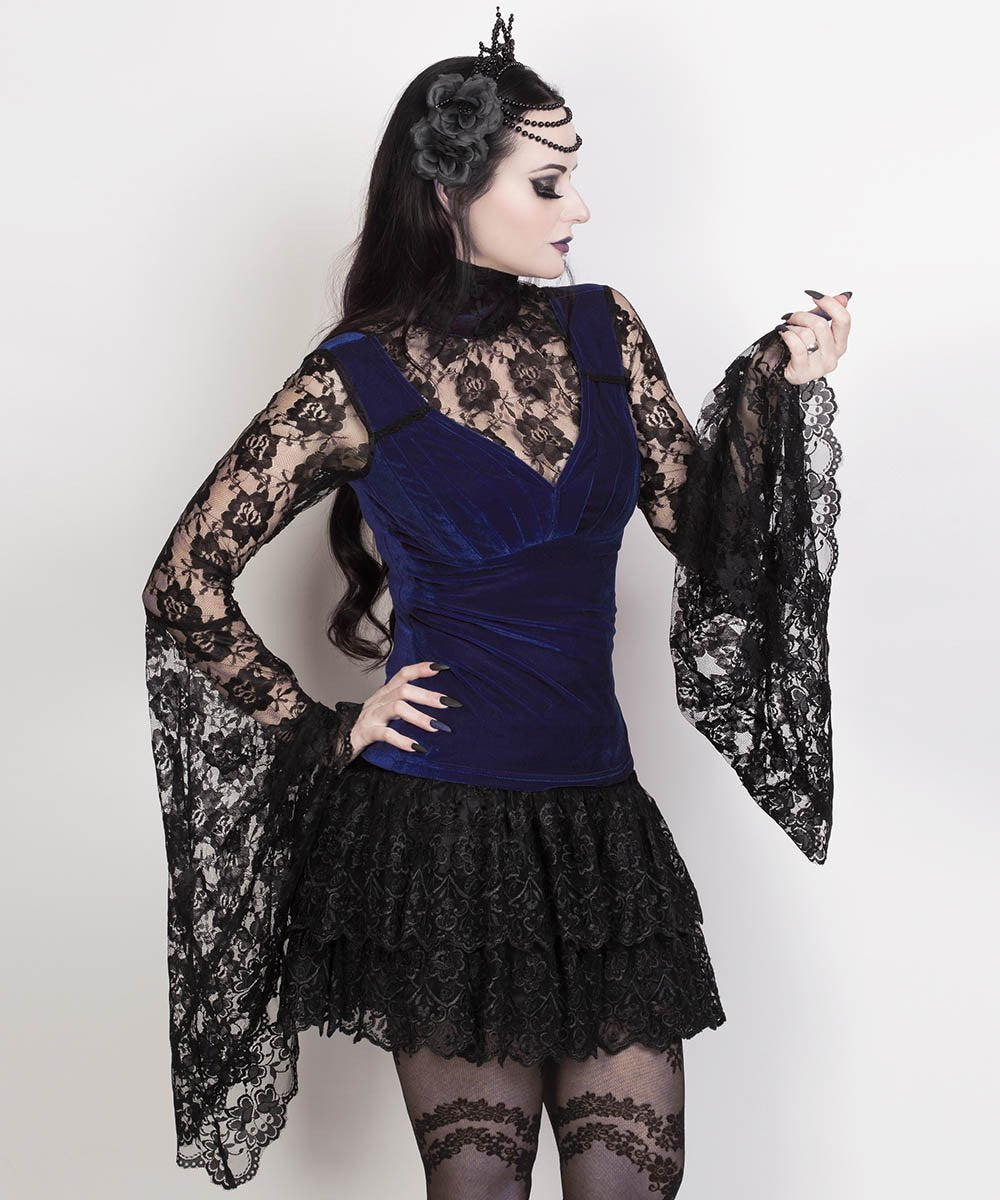 Cicely Long Flared Sleeve Gothic Blue Top