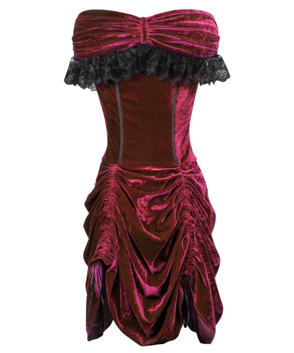 Agmundr Burlesque Maroon Velvet Off Shoulder Dress