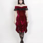 Agmundr Burlesque Maroon Velvet Off Shoulder Dress