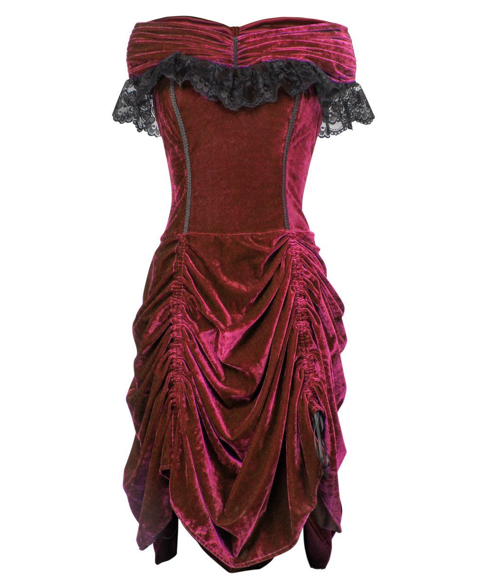 Agmundr Burlesque Maroon Velvet Off Shoulder Dress