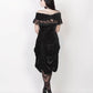 Lanre Burlesque Black Velvet Off Shoulder Dress