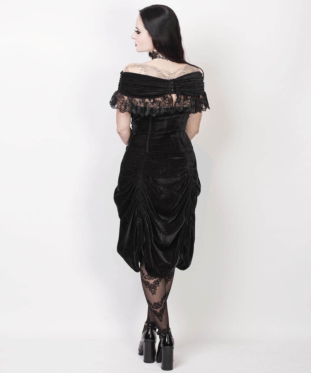 Lanre Burlesque Black Velvet Off Shoulder Dress