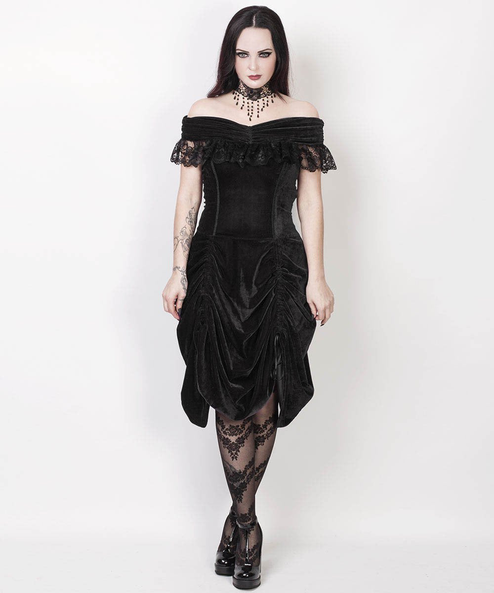 Lanre Burlesque Black Velvet Off Shoulder Dress