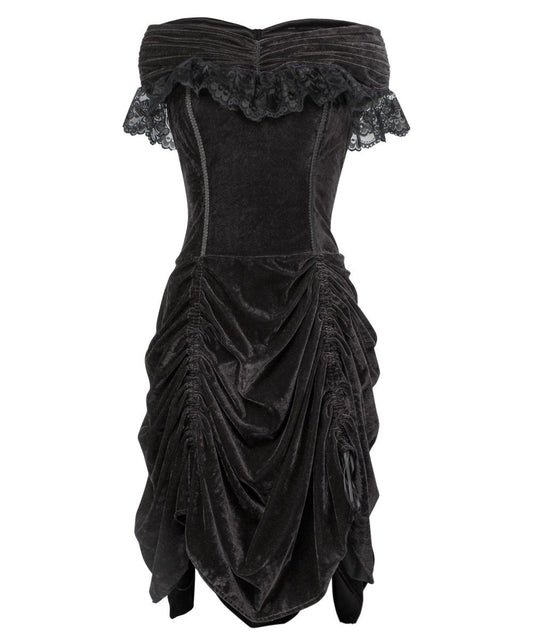 Lanre Burlesque Black Velvet Off Shoulder Dress
