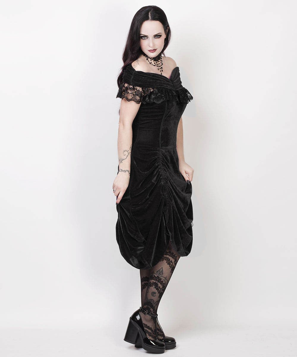 Lanre Burlesque Black Velvet Off Shoulder Dress
