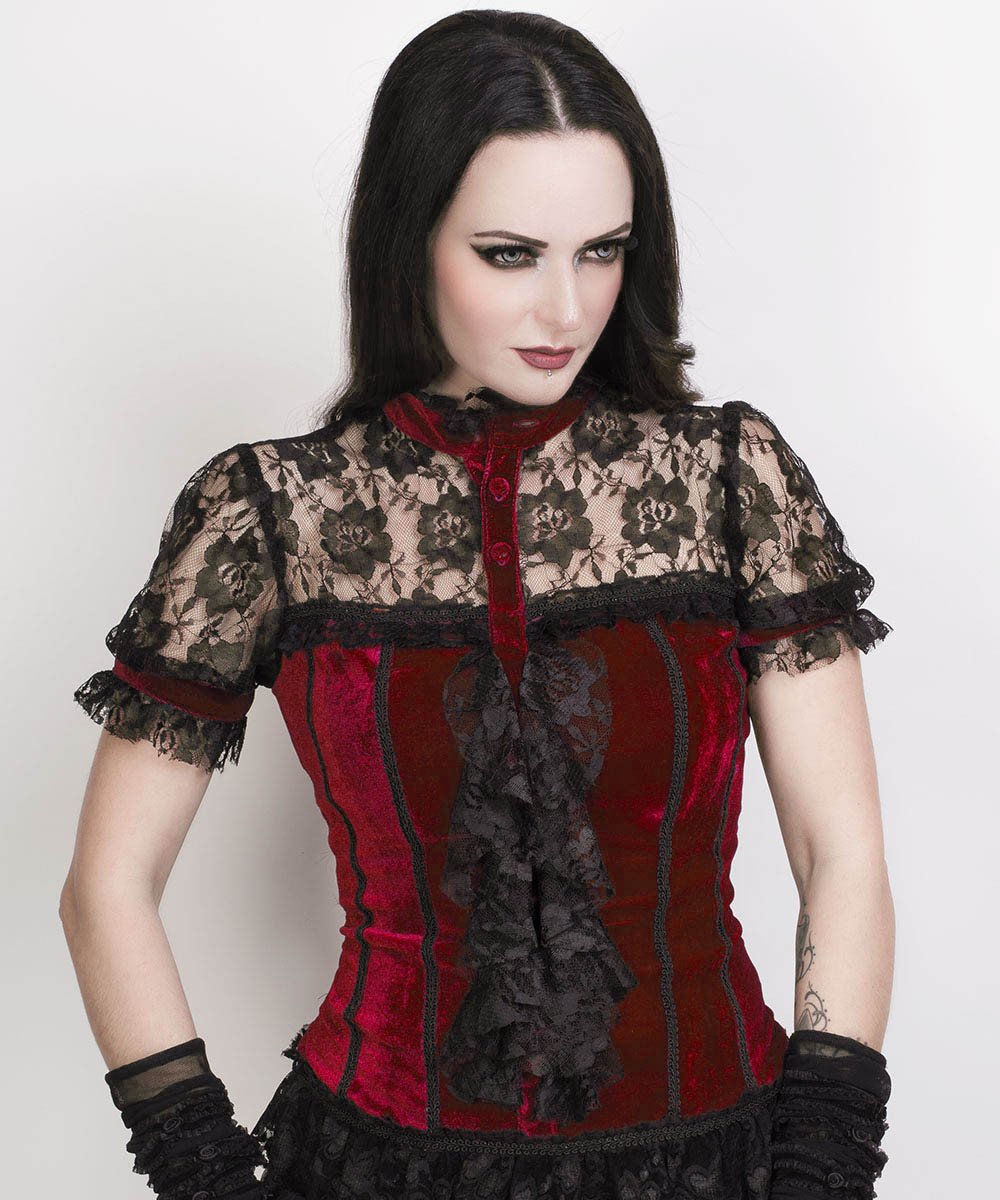 Fane Gothic Top in Maroon Velvet