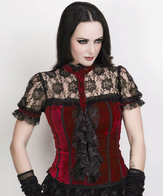 Fane Gothic Top in Maroon Velvet