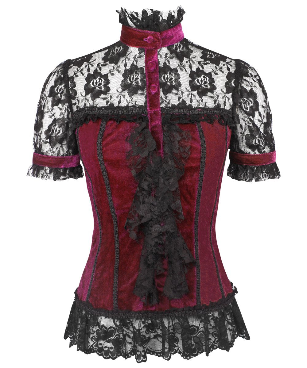 Fane Gothic Top in Maroon Velvet