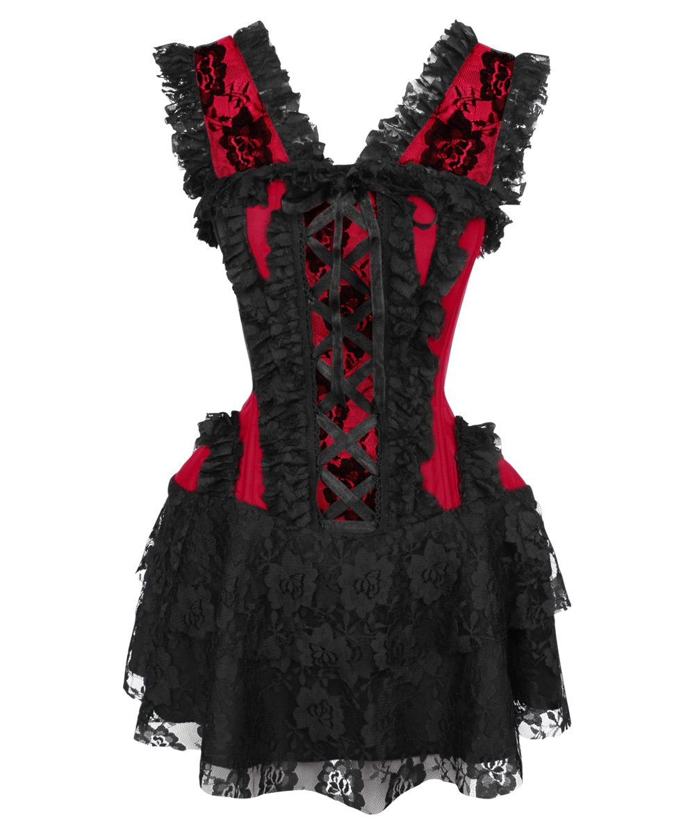 Ruchel Red Halter Burlesque Corset Dress