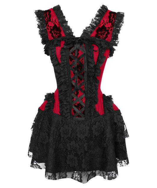 Ruchel Red Halter Burlesque Corset Dress