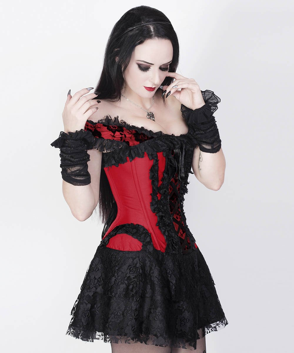 Ruchel Red Halter Burlesque Corset Dress