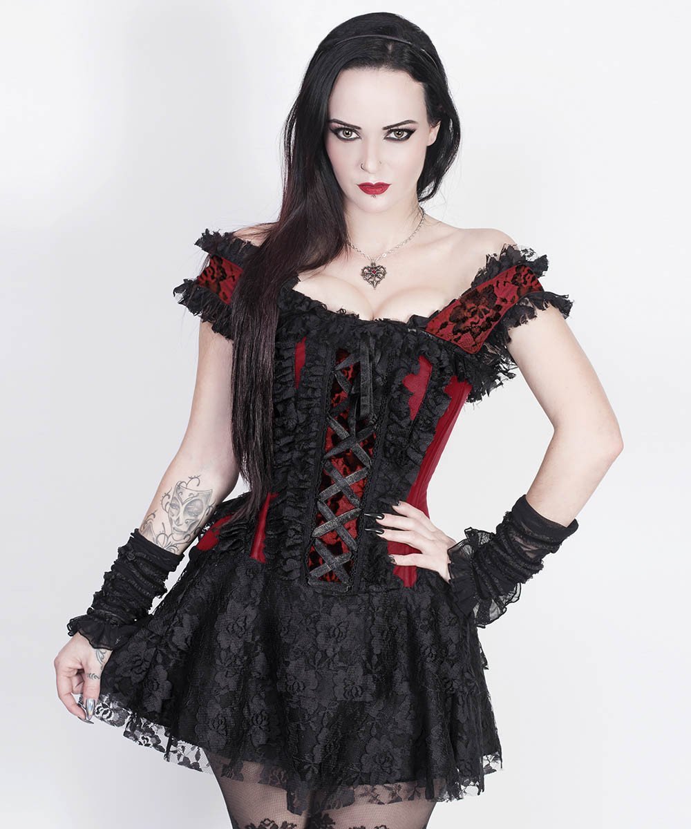 Agar Burgundy Halter Burlesque Corset Dress