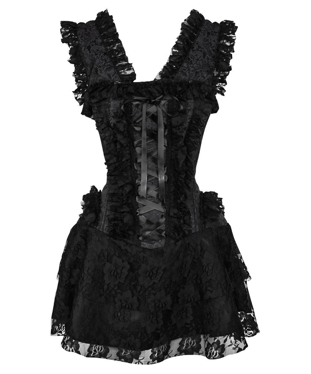 Renita Halter Burlesque Corset Dress in Black Brocade