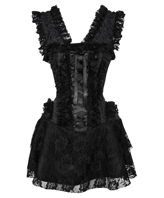Renita Halter Burlesque Corset Dress in Black Brocade