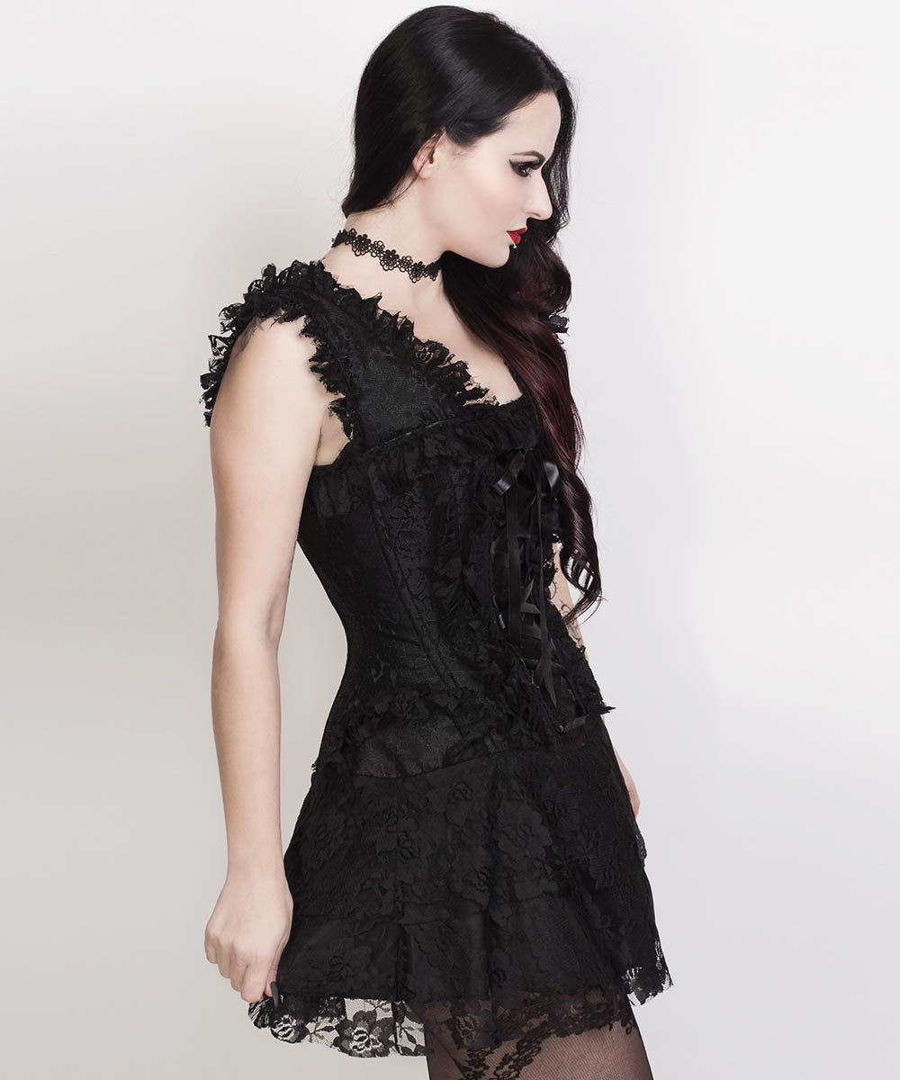 Renita Halter Burlesque Corset Dress in Black Brocade