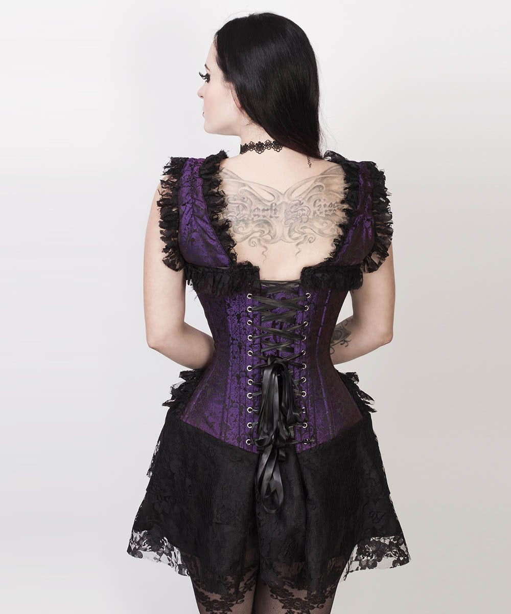 Aitor Halter Burlesque Corset Dress in Purple Brocade