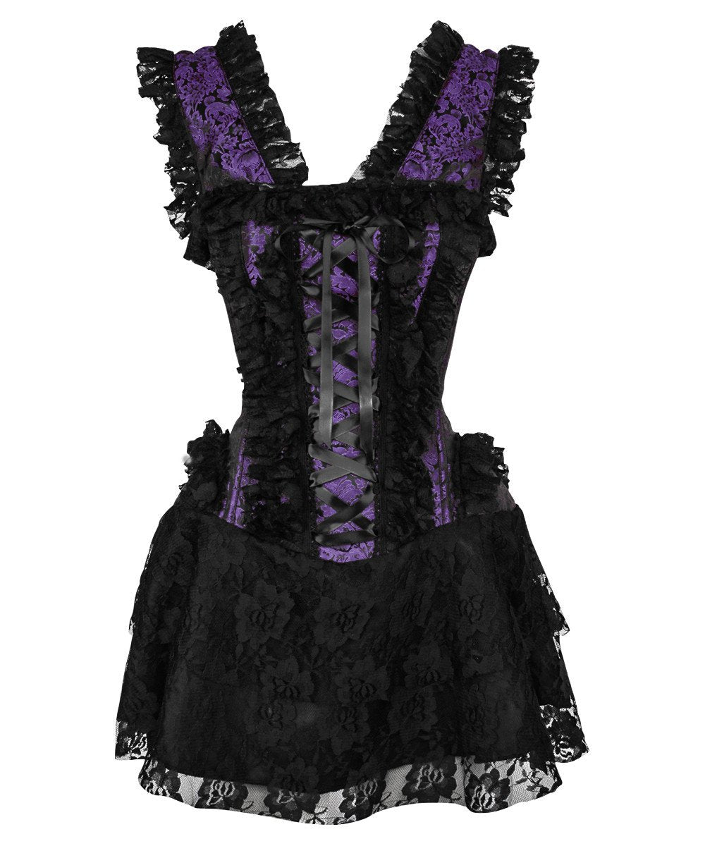 Aitor Halter Burlesque Corset Dress in Purple Brocade