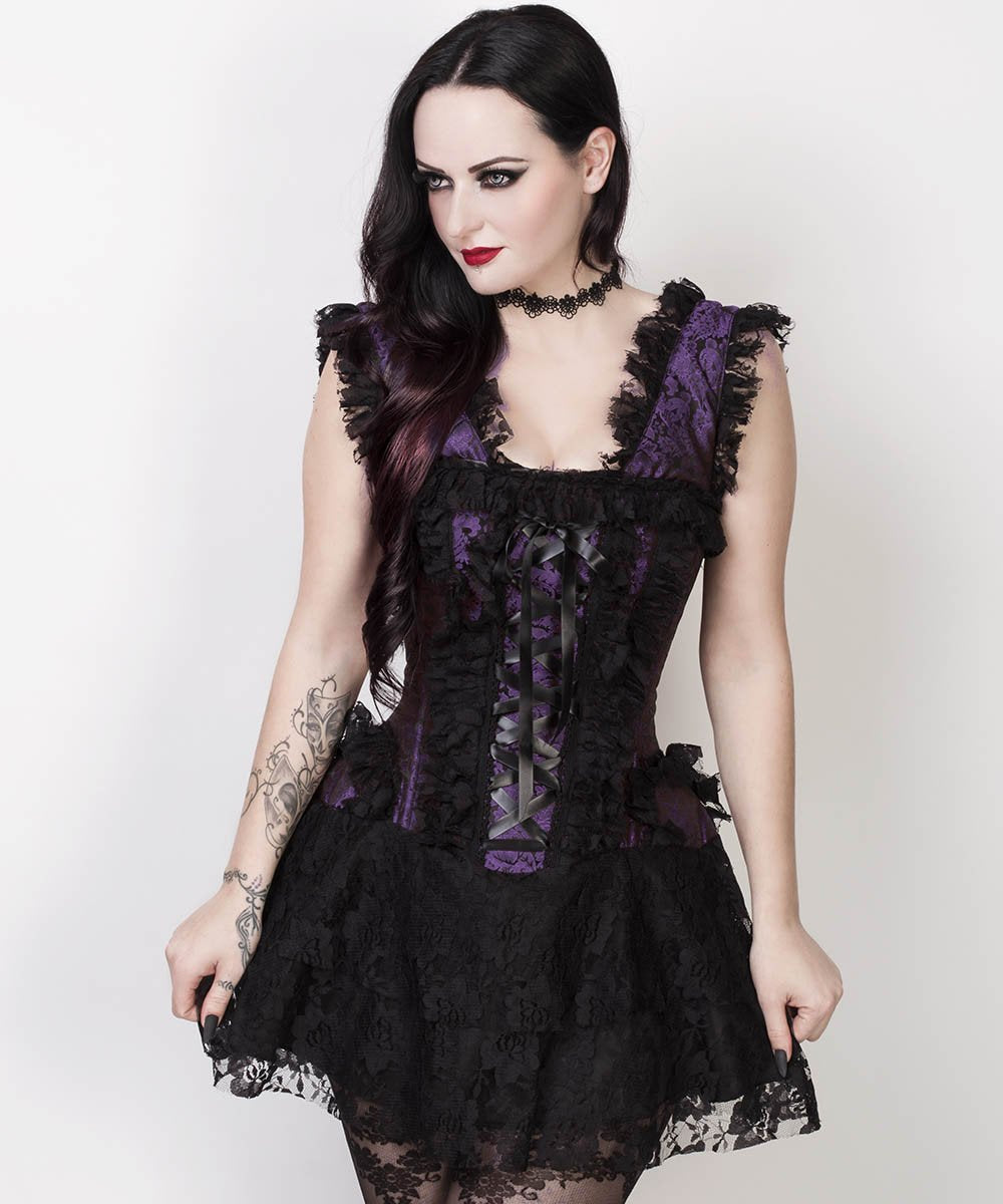 Aitor Halter Burlesque Corset Dress in Purple Brocade