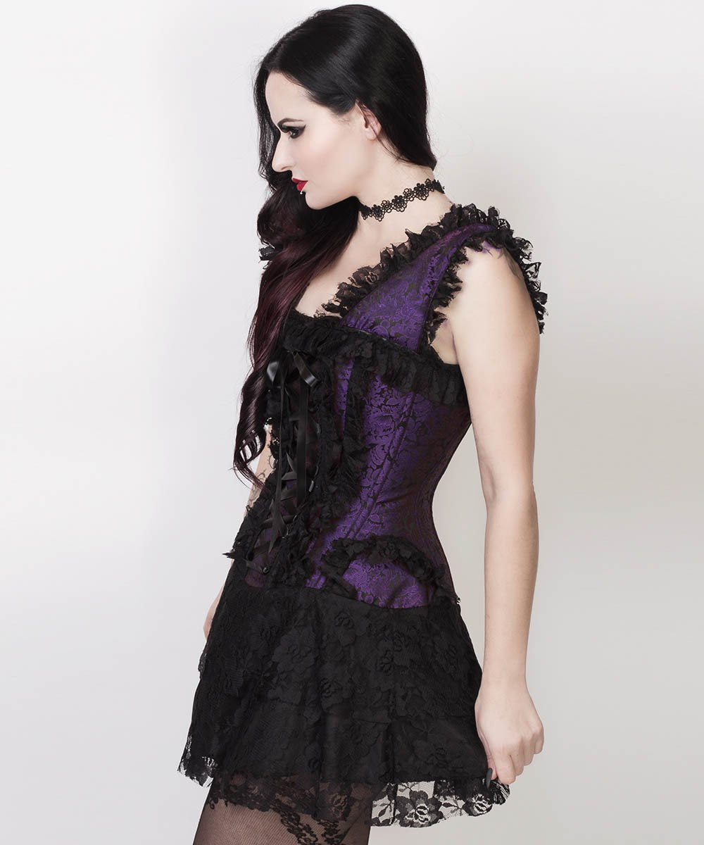 Aitor Halter Burlesque Corset Dress in Purple Brocade