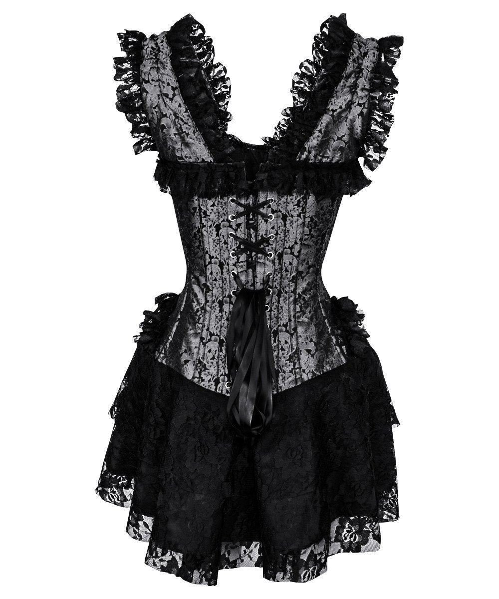 Chihiro Halter Burlesque Corset Dress in Silver Brocade