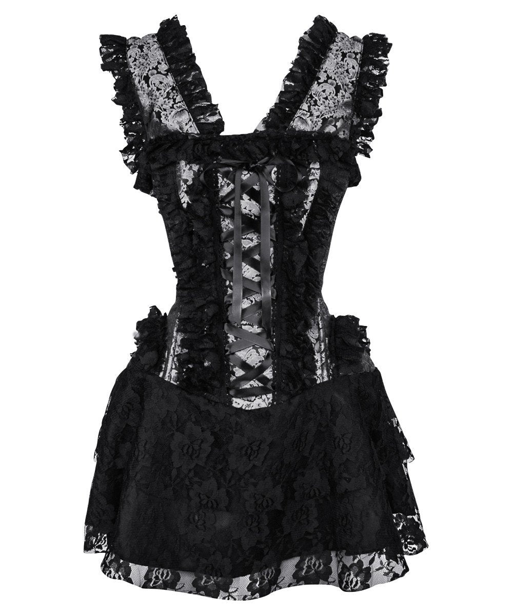 Chihiro Halter Burlesque Corset Dress in Silver Brocade