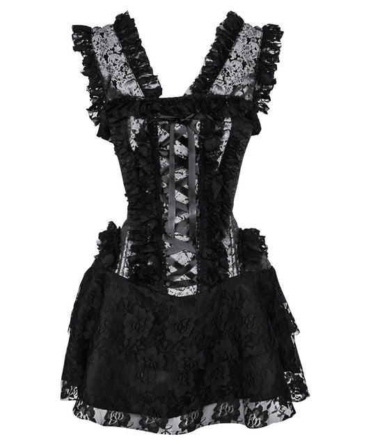 Chihiro Halter Burlesque Corset Dress in Silver Brocade