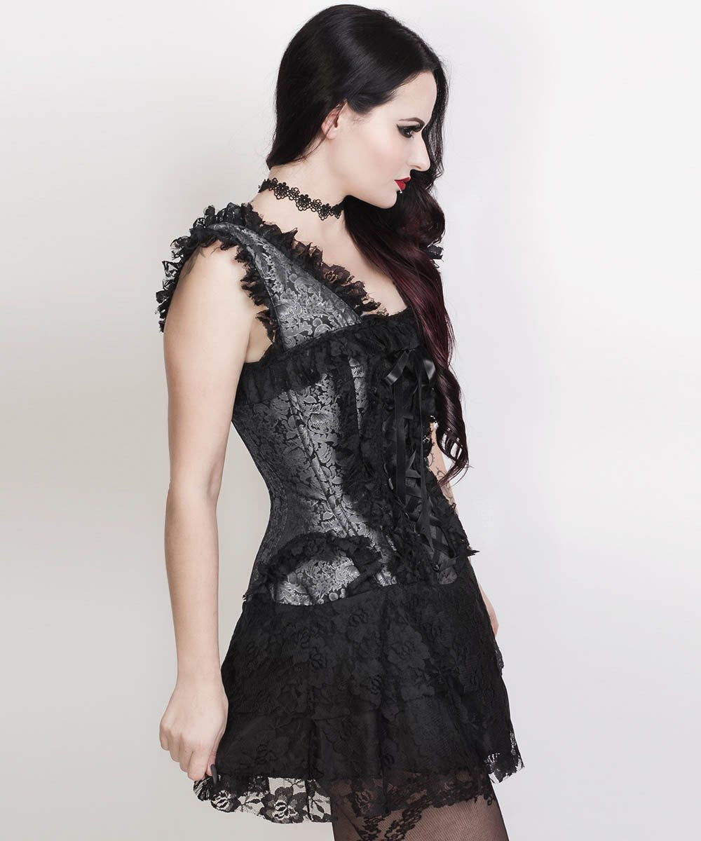 Chihiro Halter Burlesque Corset Dress in Silver Brocade