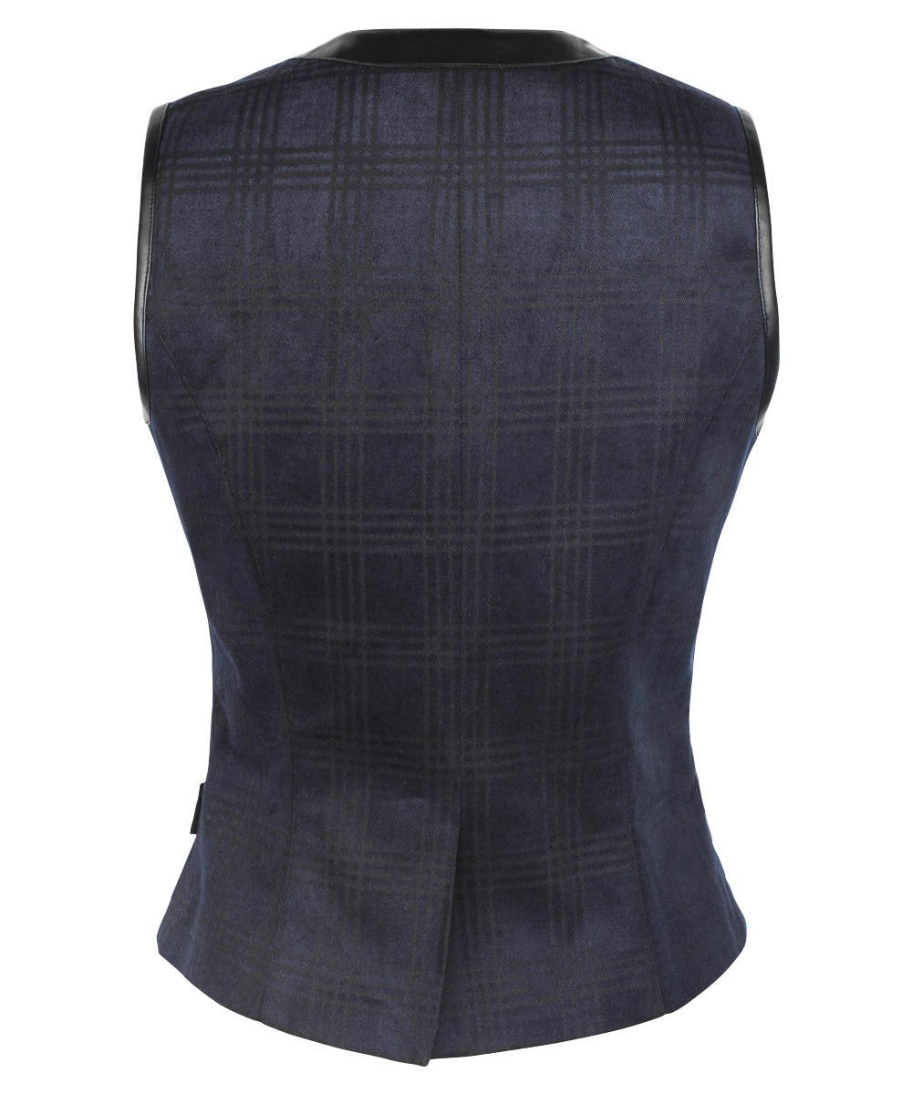 Javiera Gothic Cotton & Faux Leather V Neck Waist Coat