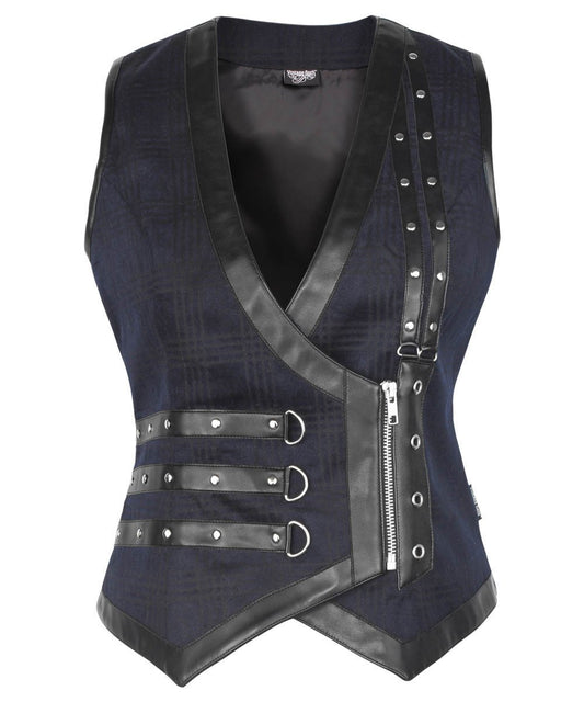 Javiera Gothic Cotton & Faux Leather V Neck Waist Coat