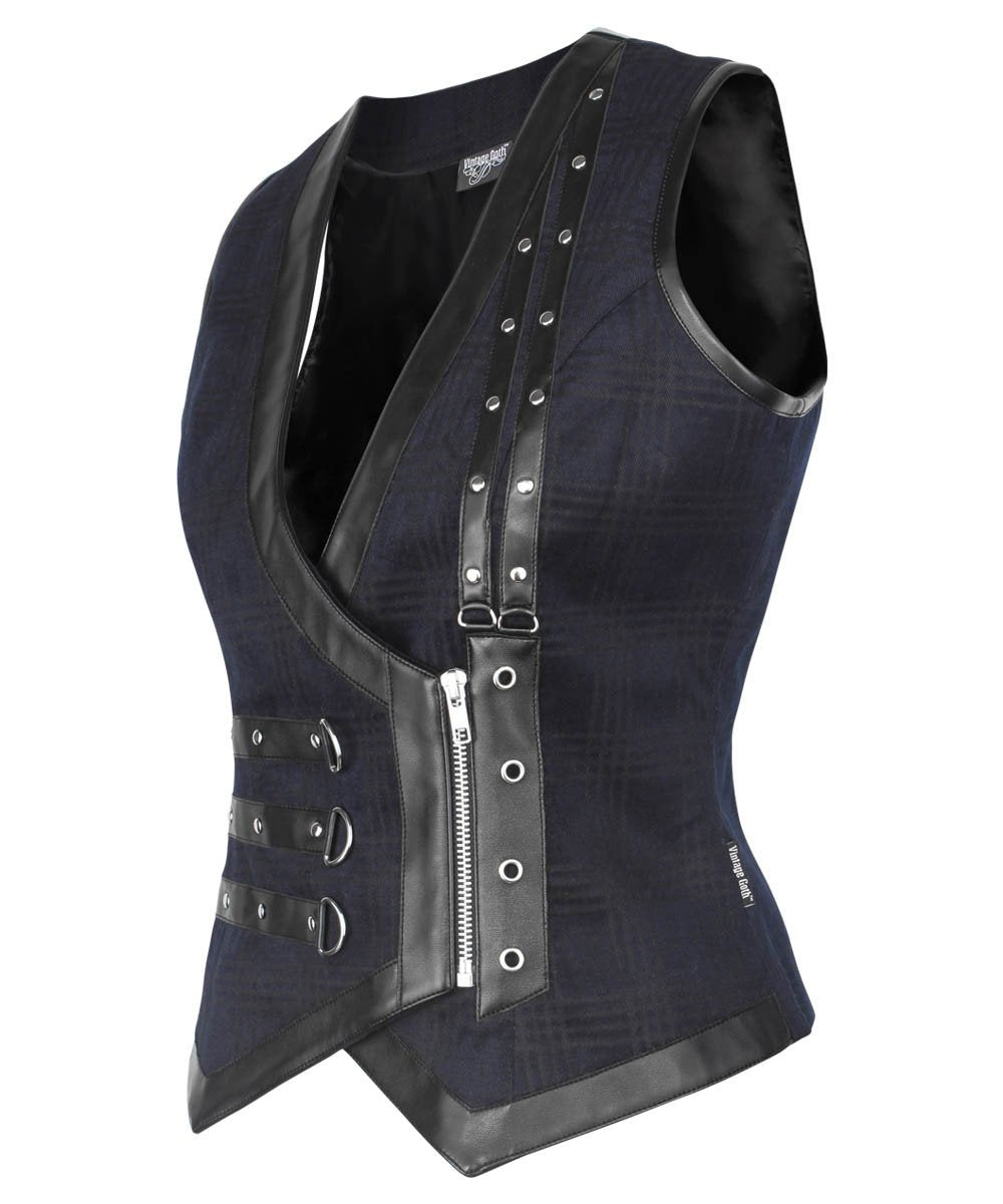 Javiera Gothic Cotton & Faux Leather V Neck Waist Coat