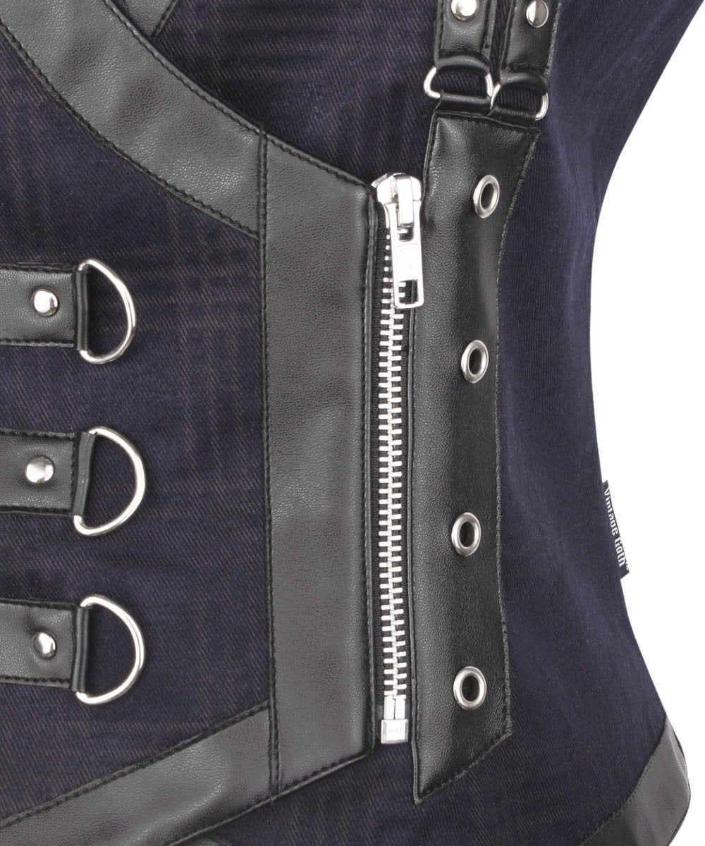 Javiera Gothic Cotton & Faux Leather V Neck Waist Coat