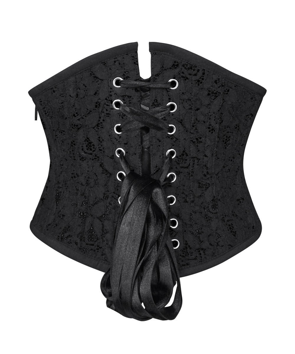 Ellecia Underbust Black Corset with Lace Overlay
