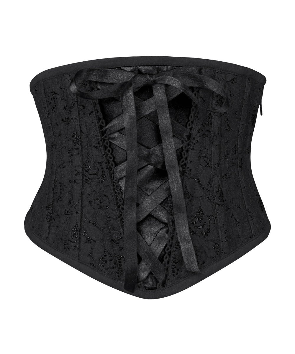 Ellecia Underbust Black Corset with Lace Overlay