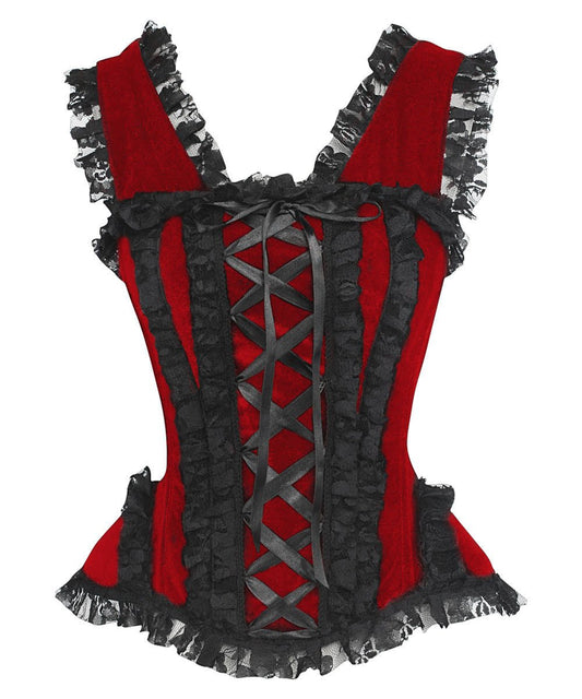 CaitIyn Maroon Velvet Burlesque Corset