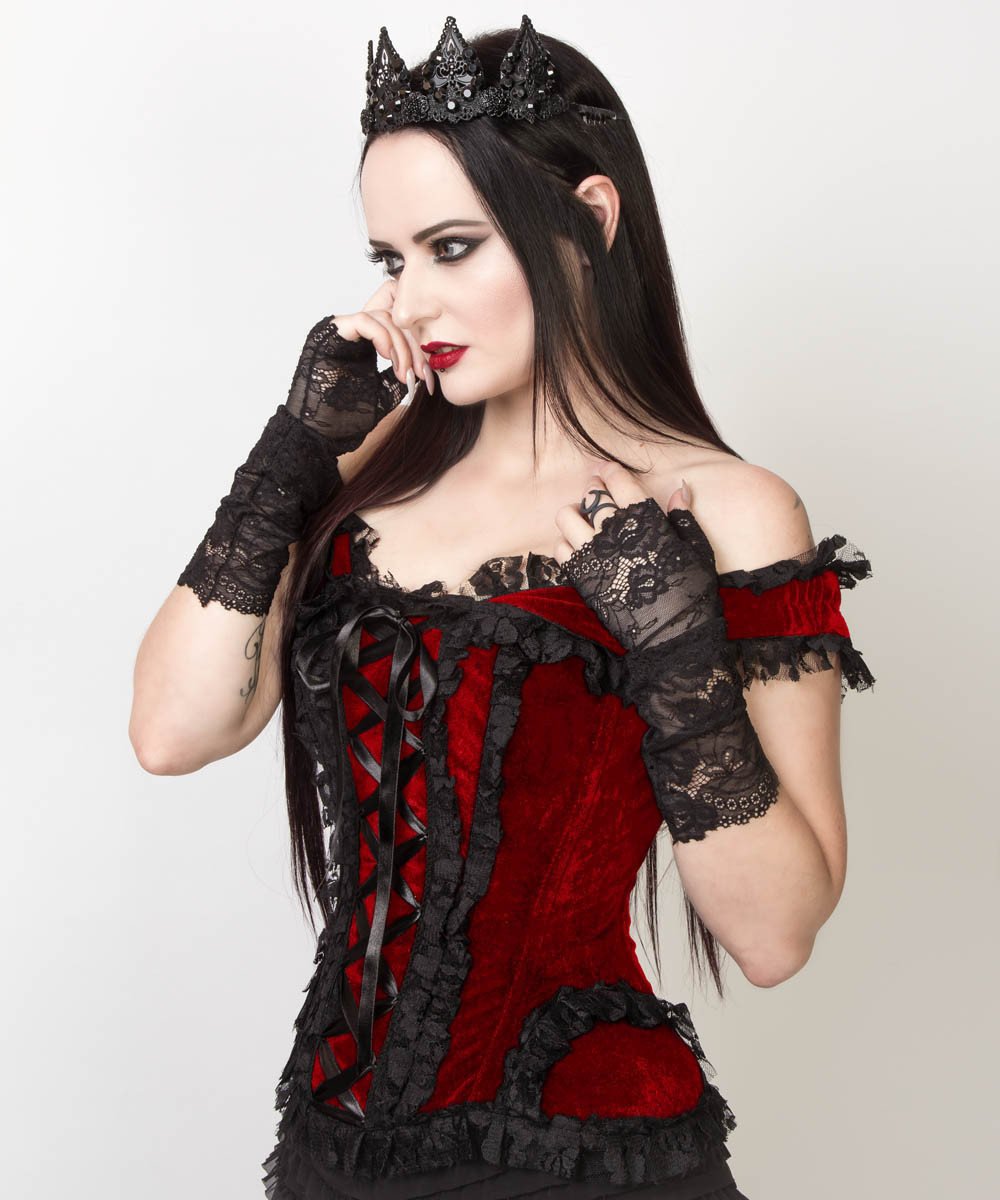 CaitIyn Maroon Velvet Burlesque Corset