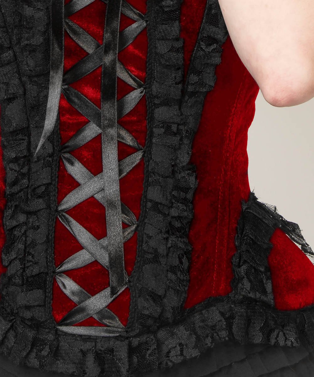 CaitIyn Maroon Velvet Burlesque Corset