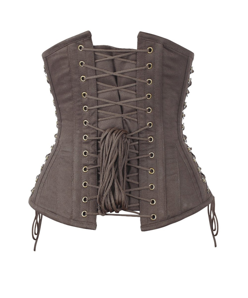 Nanetta Steampunk Brown Cotton Corset with Criss Cross Sides