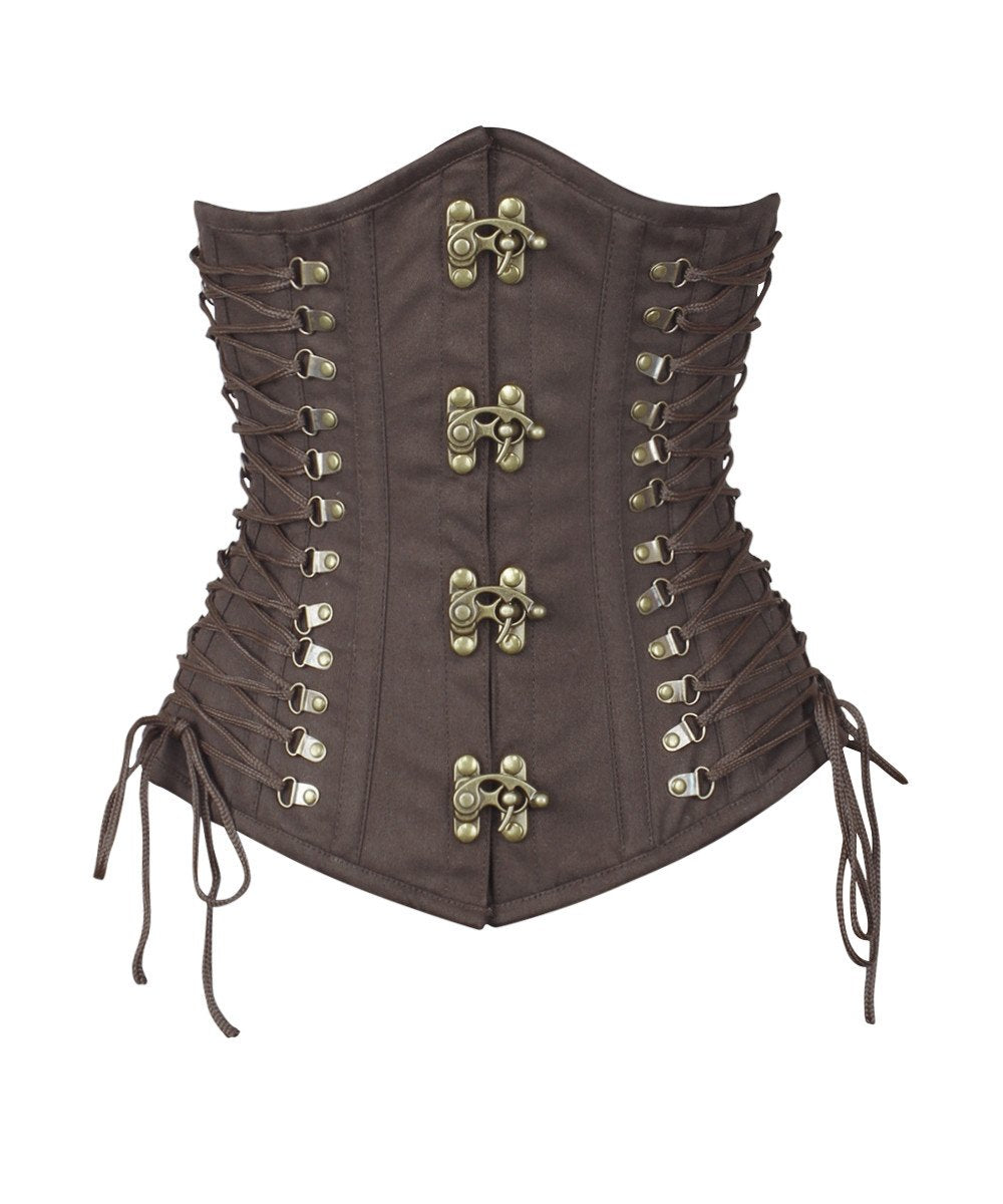 Nanetta Steampunk Brown Cotton Corset with Criss Cross Sides