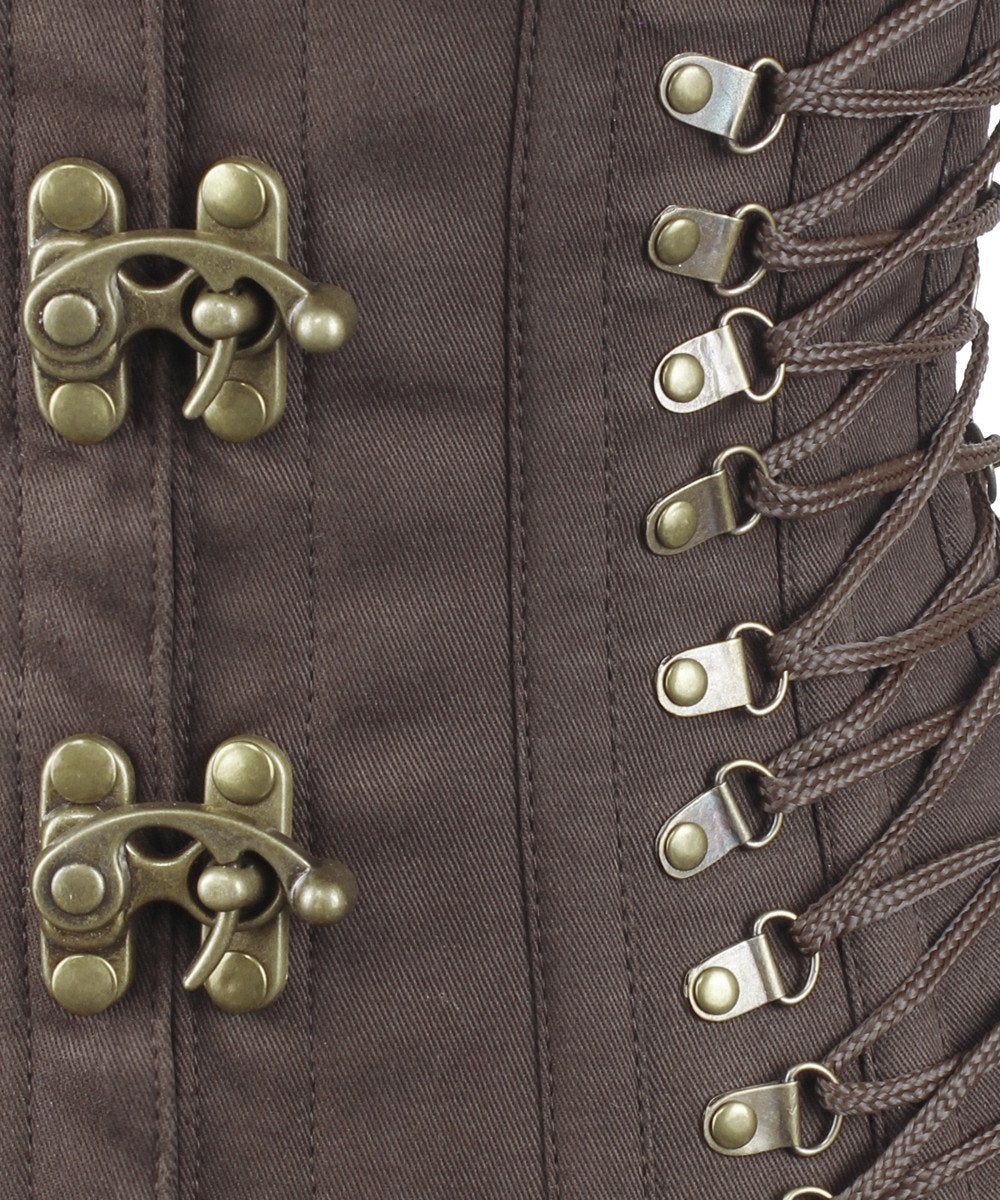Nanetta Steampunk Brown Cotton Corset with Criss Cross Sides