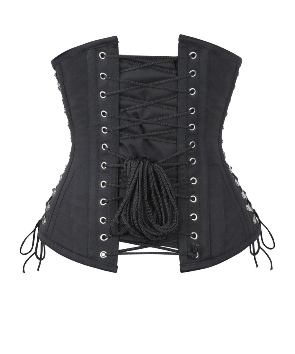 Ailidh Black Gothic Cotton Corset with Criss Cross Sides