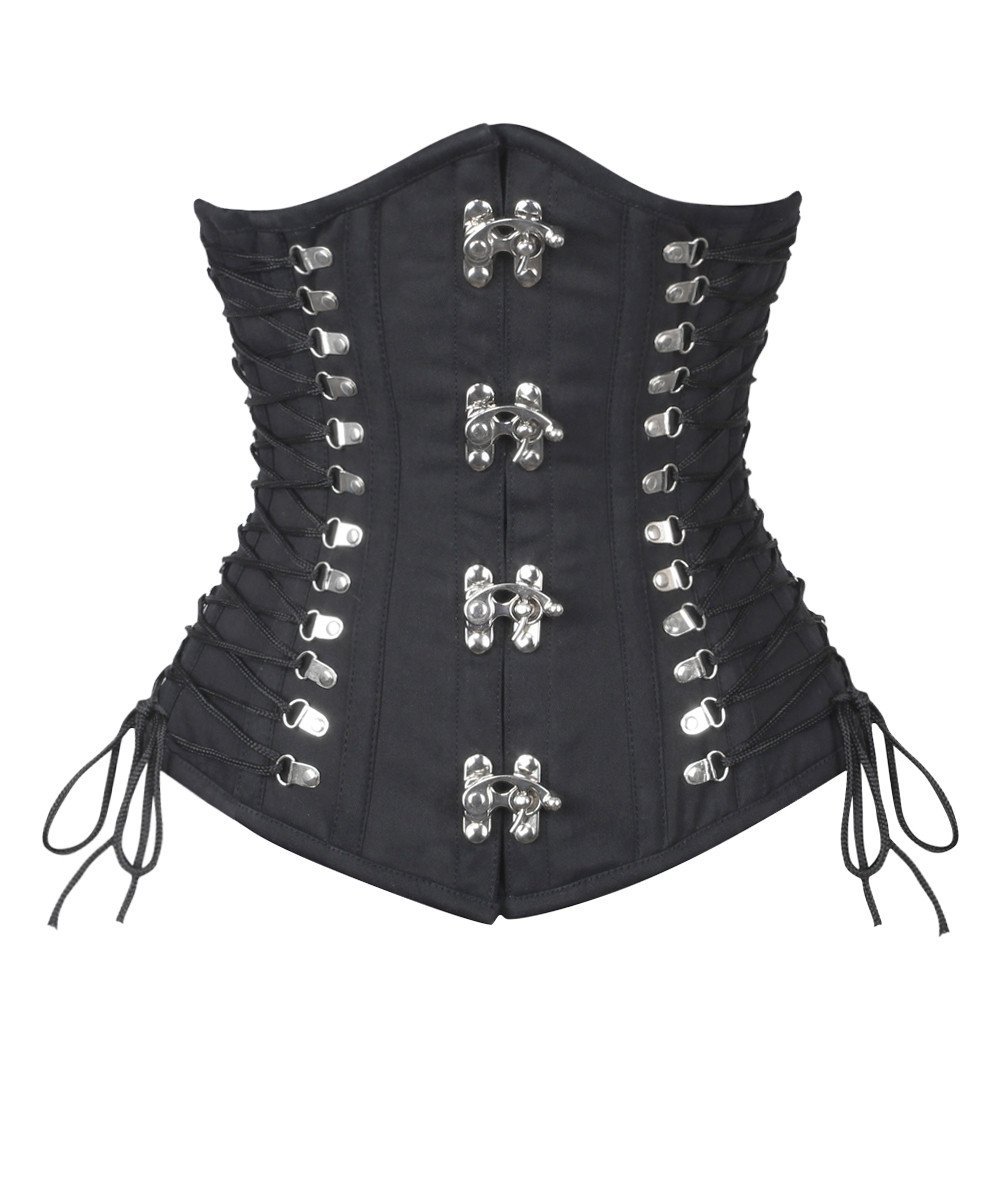 Ailidh Black Gothic Cotton Corset with Criss Cross Sides