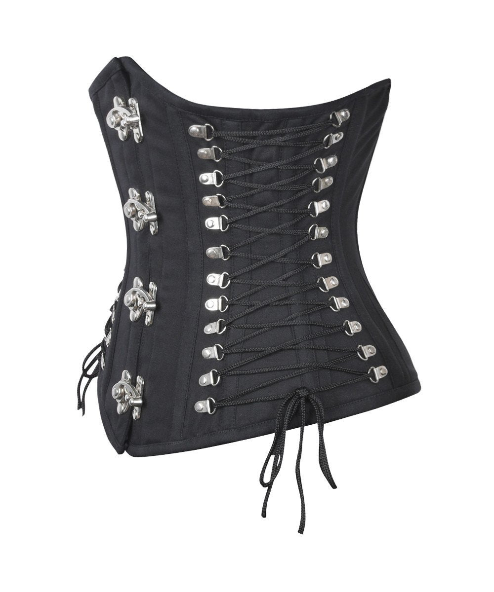 Ailidh Black Gothic Cotton Corset with Criss Cross Sides
