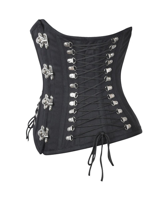Ailidh Black Gothic Cotton Corset with Criss Cross Sides