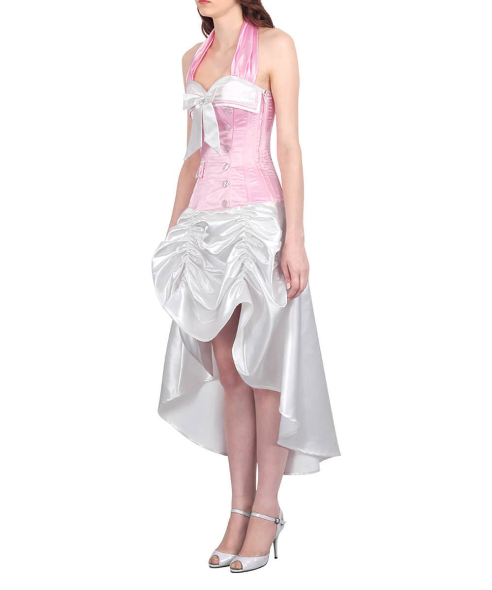 Katlin Pink and White Halter Neck Corset Dress