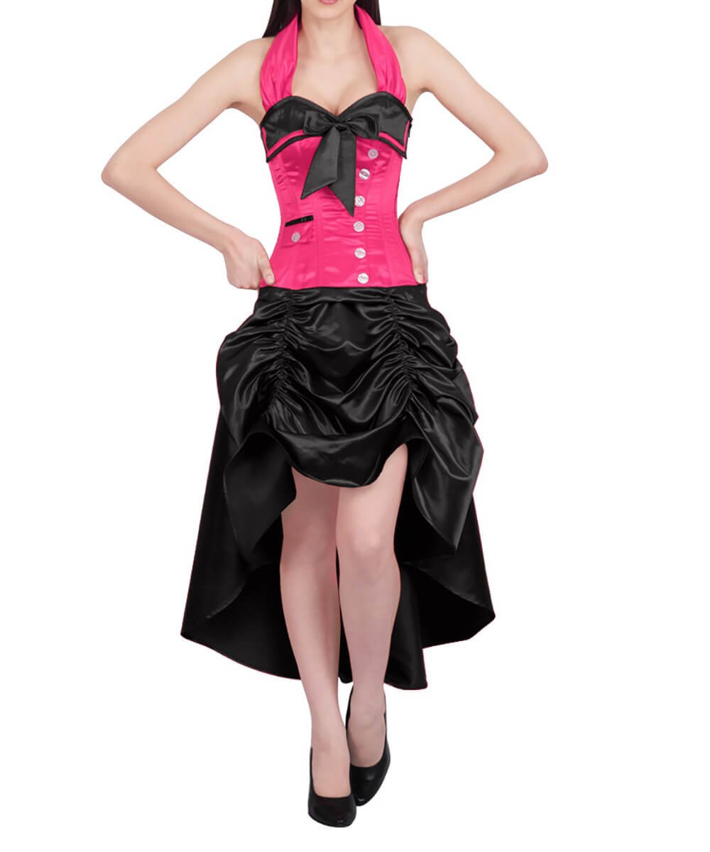 Phineas Magenta and Black Corset Dress with Halter Neck